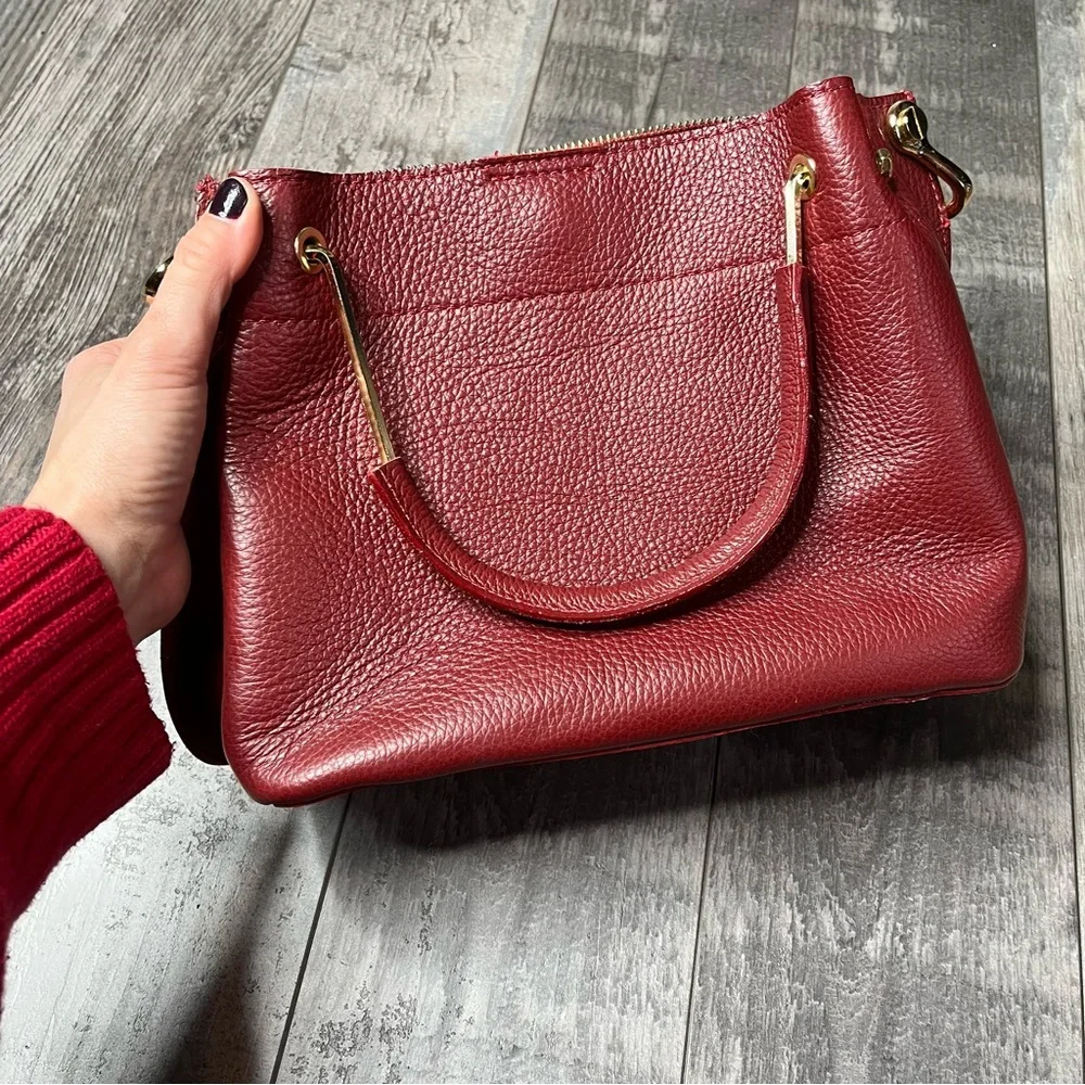 NWT! Mia Tomazzi Red Italian Pebbled Leather Structured Bag Purse - Picture 3 of 8